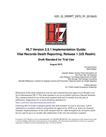 HL7 Version 2.5.1 Implementation Guide: Vital Records .