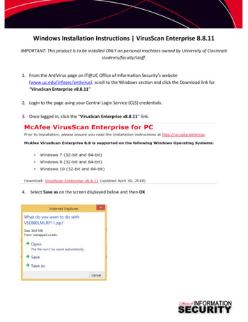 Windows Installation Instructions VirusScan Enterprise 8.8